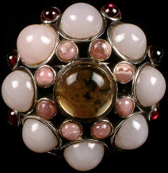 Pink Opal, Garnet, Rhodochrosite & Citrine Ring