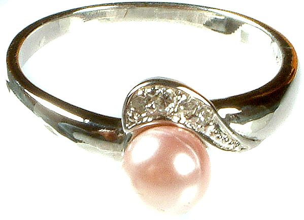 Pink Pearl Ring with Cubic Zirconia