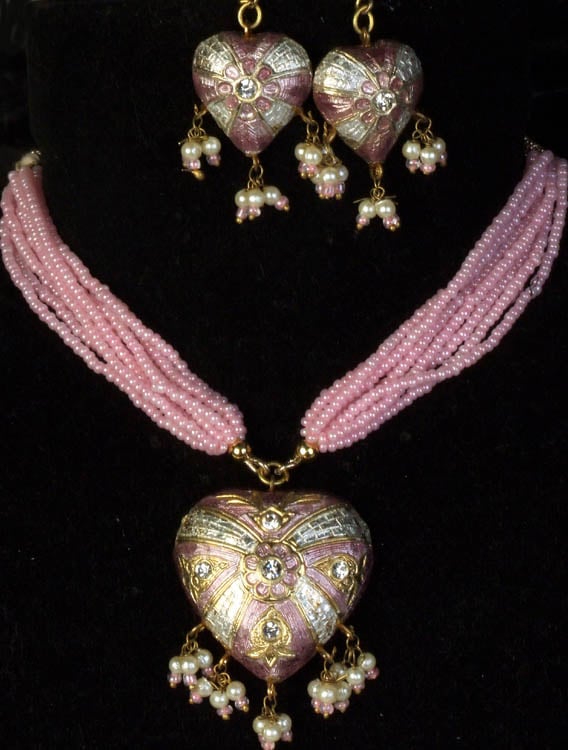 Pink Victoria Cross Necklace and Earrings Set
