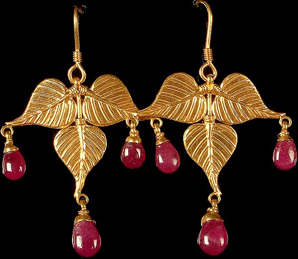 Pipal Leaf Earring with Ruby