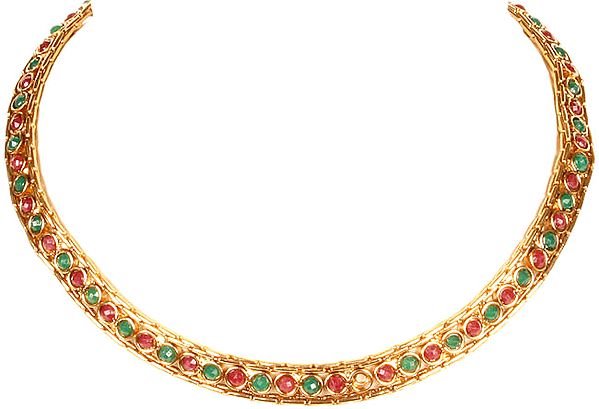 Polki Choker Chain with Faux Emeralds and Rubies