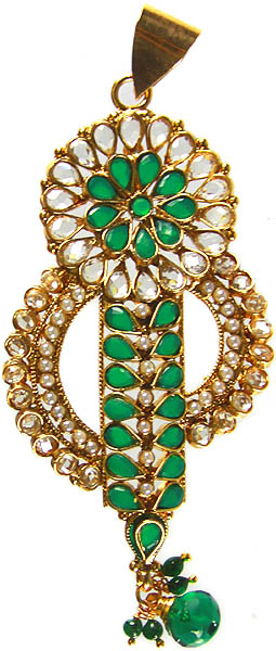 Polki Pendant with Cut Glass and Faux Emeralds