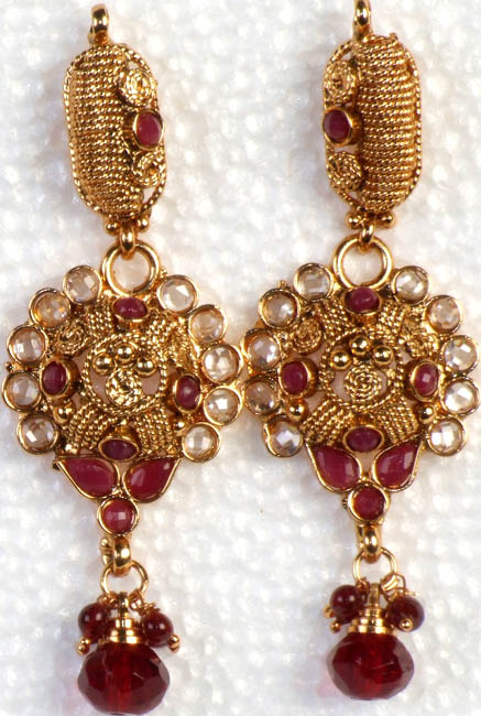 Polki Post Earrings with Faux Ruby and Cut Glass