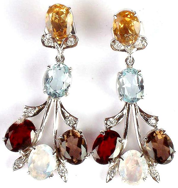 Post Earrings of Fine Cut Gemstones