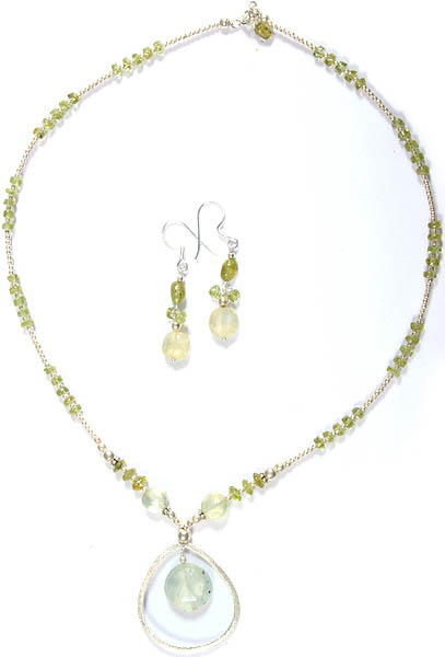 Prehnite and Peridot Necklace with Matching Earrings Set