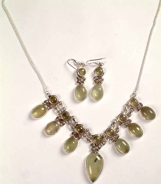 Prehnite Necklace & Earrings Set