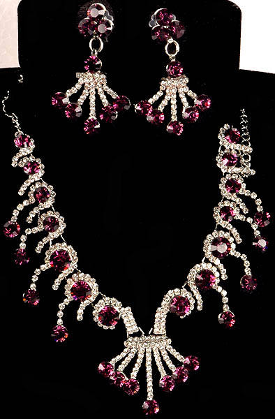 Purple Designer Necklace with Earrings Set