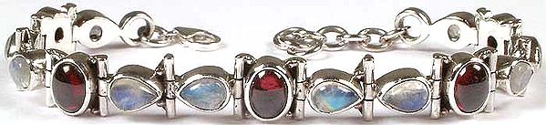 Rainbow Moonstone & Garnet Bracelet