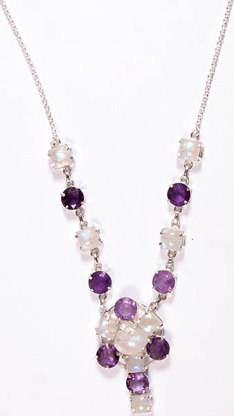 Rainbow Moonstone and Amethyst Necklace