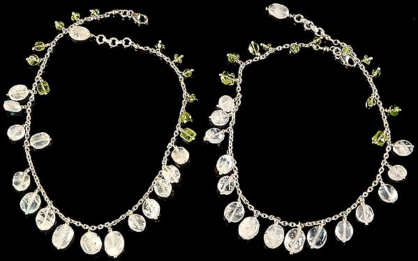 Rainbow Moonstone Anklets with Peridot (Price Per Pair)
