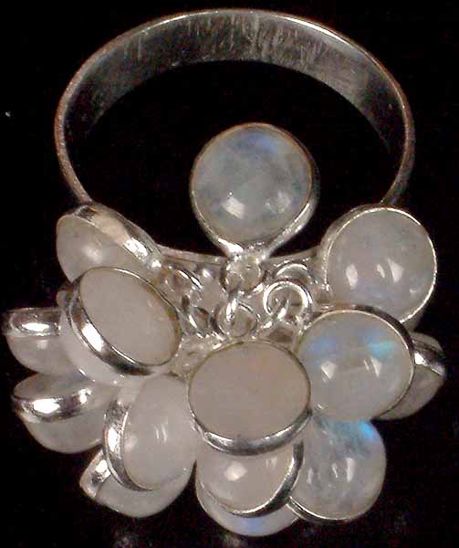 Rainbow Moonstone Bunch Ring with Central Flower