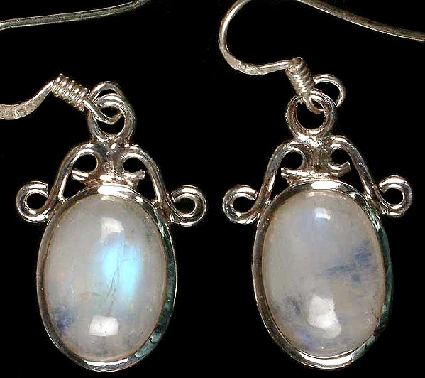 Rainbow Moonstone Cabochon Earrings