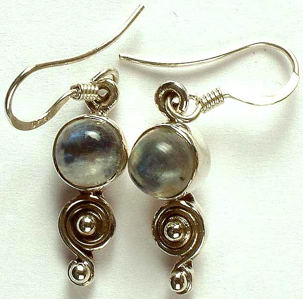 Rainbow Moonstone Earrings with Spiral