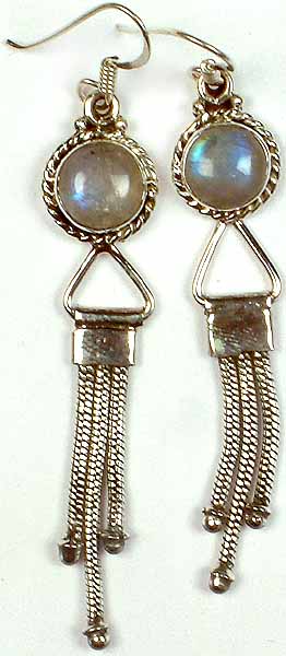 Rainbow Moonstone Earrings with Sterling Showers