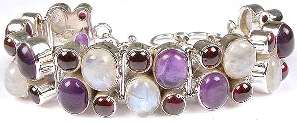 Rainbow Moonstone, Garnet & Amethyst Bracelet