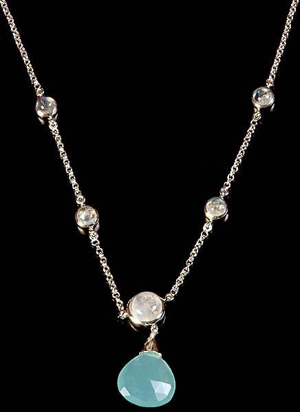 Rainbow Moonstone Necklace with Blue Chalcedony