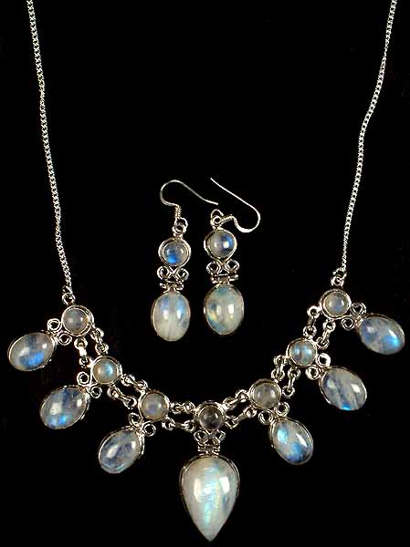 Rainbow Moonstone Necklace with Matching Earrings