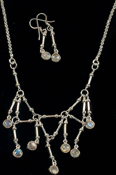 Rainbow Moonstone Necklace with Spikes and Matching Earrings Set