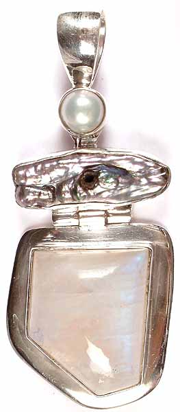 Rainbow Moonstone Pendant with Abalone & Pearl