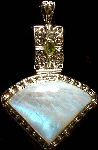 Rainbow Moonstone Pendant with Faceted Peridot