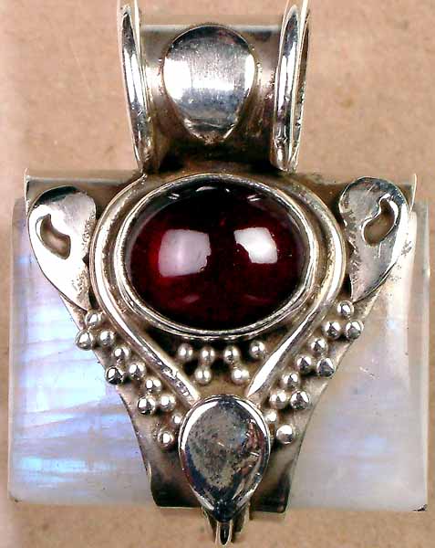 Rainbow Moonstone Pendant with Garnet