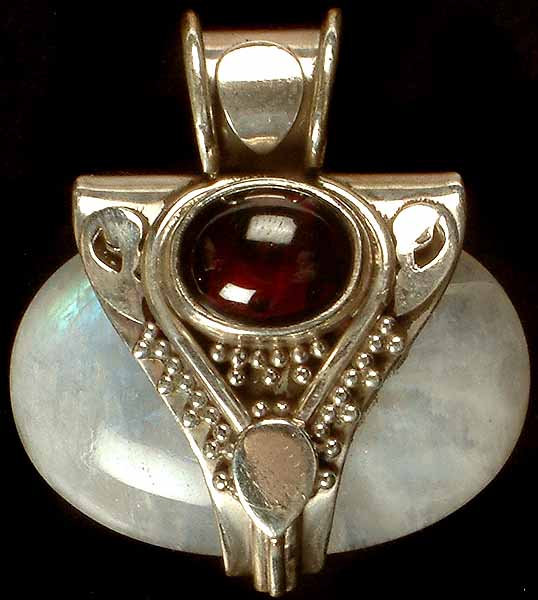 Rainbow Moonstone Pendant With Garnet