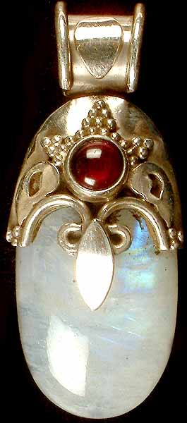 Rainbow Moonstone Pendant With Garnet