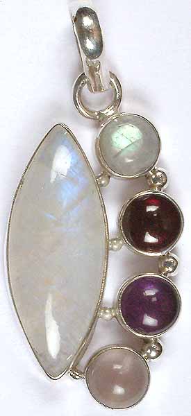 Rainbow Moonstone Pendant with Gemstones
