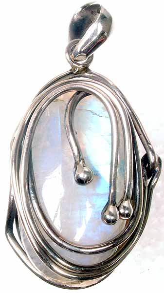 Rainbow Moonstone Pendant with Sterling Nerves