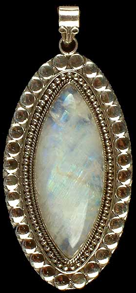 Rainbow Moonstone Pointed Oval Pendant