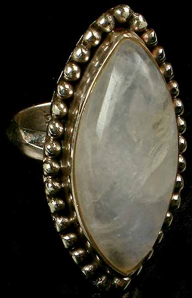 Rainbow Moonstone Pointed Oval Ring