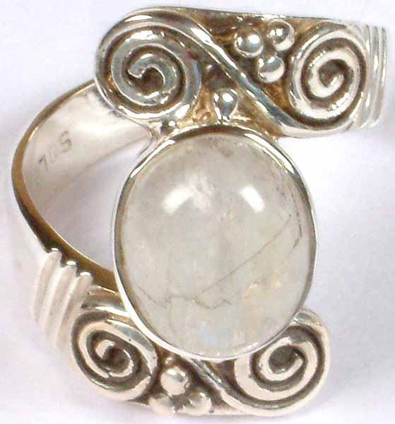 Rainbow Moonstone Ring with Spiral