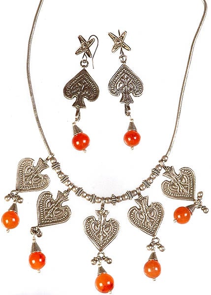 Designer Ethnic Necklace  with Carnelian and Matching Earrings