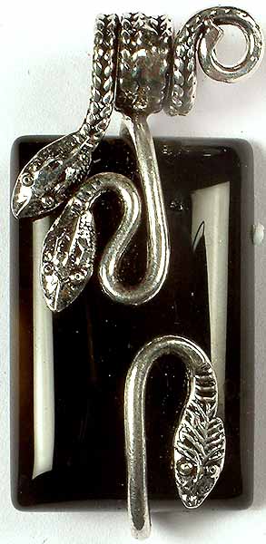 Rectangular Black Onyx Pendant with Serpents