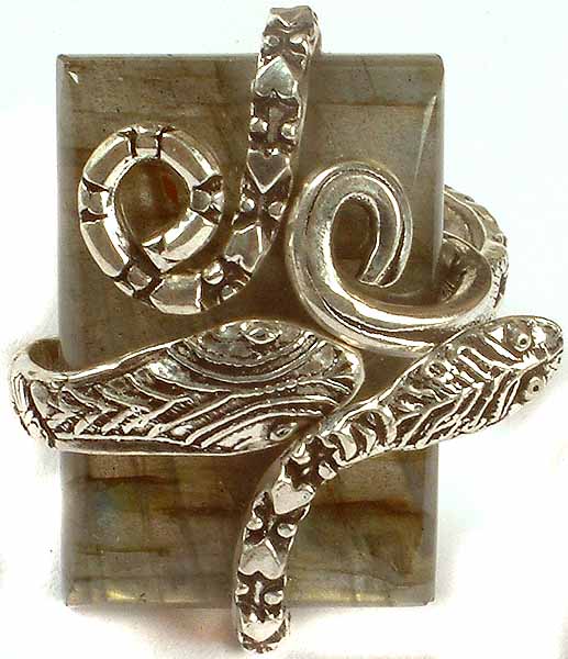 Rectangular Labradorite Ring With Serpents