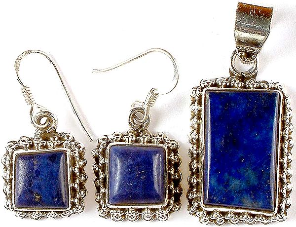 Rectangular Lapis Lazuli Pendant with Matching Earrings