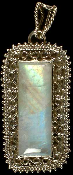Rectangular Rainbow Moonstone Pendant