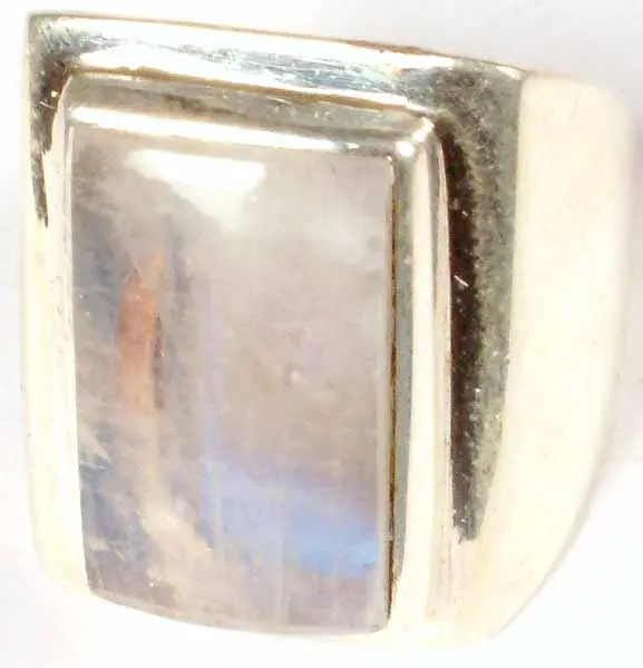 Rectangular Rainbow Moonstone Ring