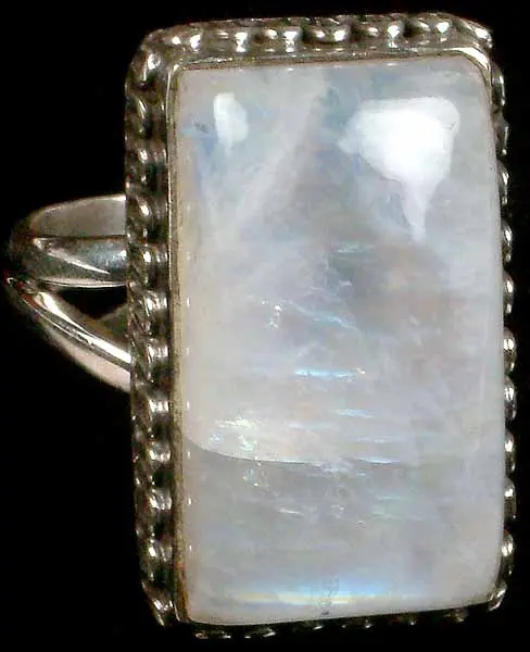 Rectangular Rainbow Moonstone Ring