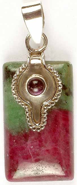 Rectangular Ruby Zoisite Pendant with Amethyst