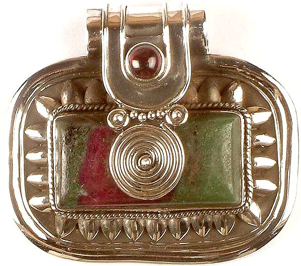 Rectangular Ruby Zoisite Pendant with Garnet