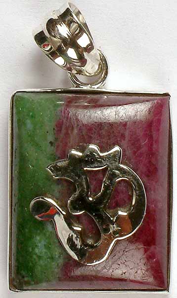 Rectangular Ruby Zoisite Pendant with Om