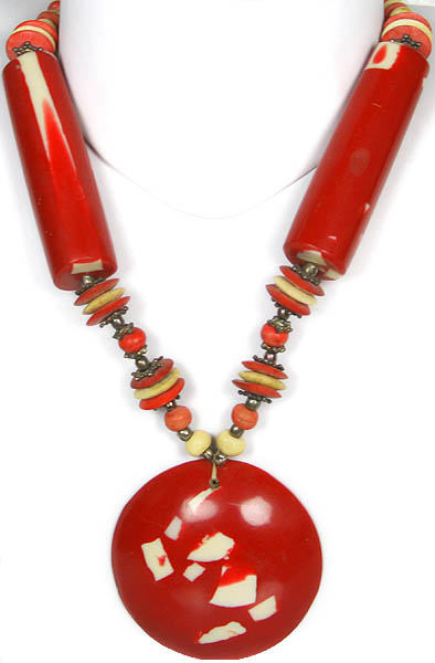 Red and Ivory Beaded Necklace