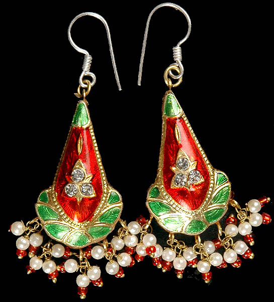 Red and Pastel Green Mughal Earrings