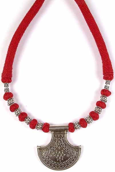 Red Cord Necklace with Granulated Pendant