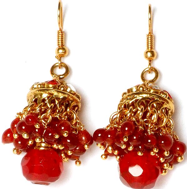 Red Kundan Chandelier Earrings