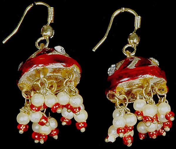 Red Meenakari Jhumka Earrings