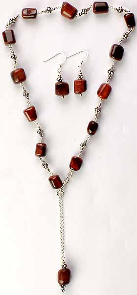 Red Tiger Eye Necklace and Earrings Set