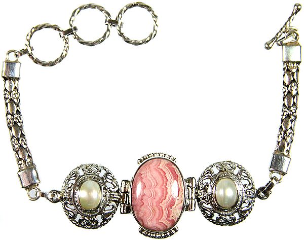 Rhodochrosite Bracelet with Twin Pearl