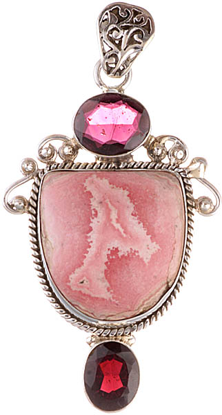 Rhodochrosite Pendant with Faceted Twin Garnet